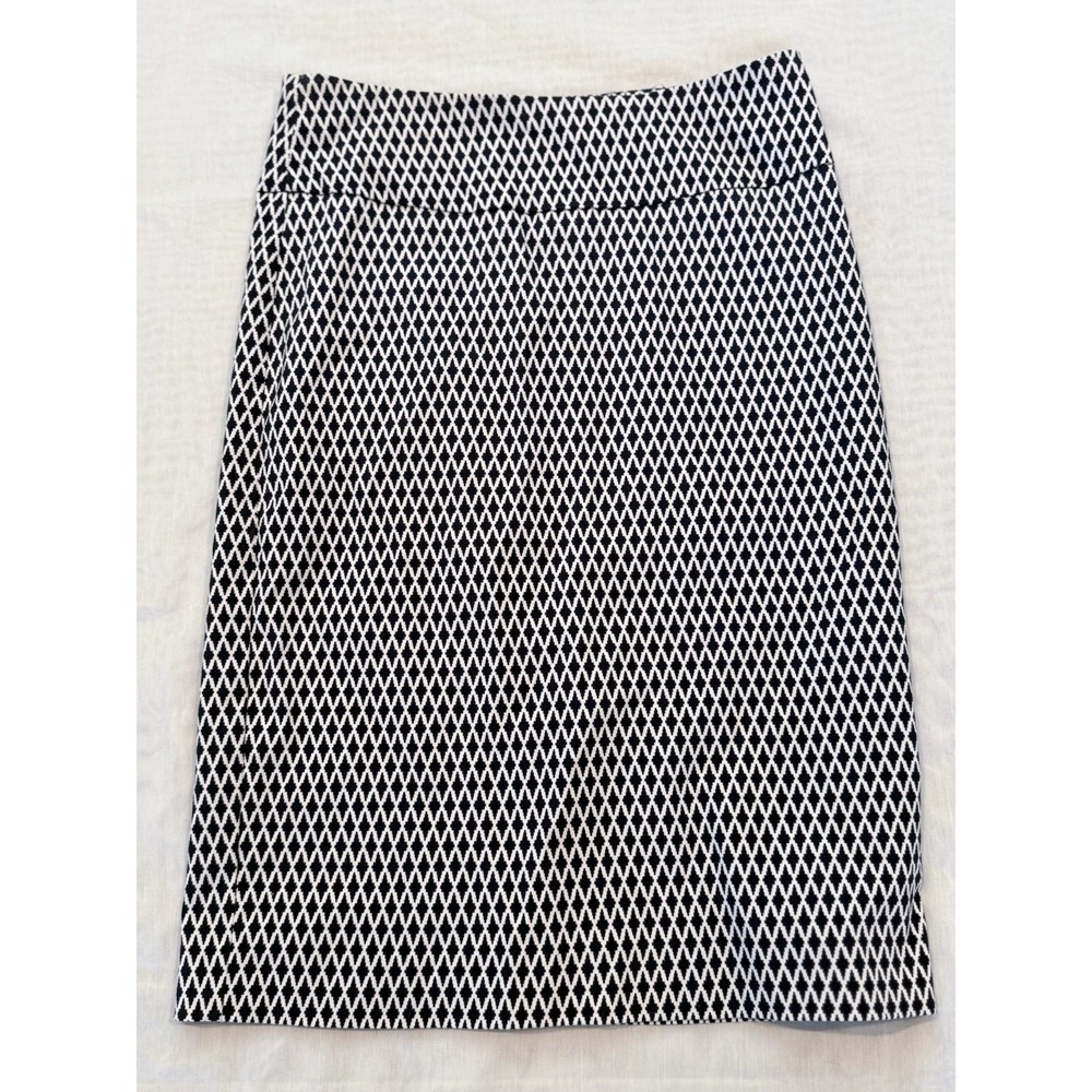 Margaret M Navy White Geometric Stretch Pencil Skirt Women's Size XS Retro